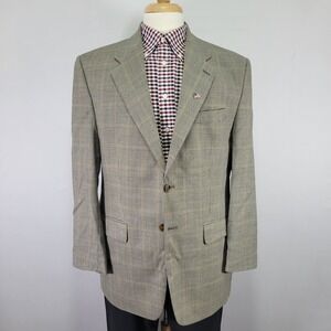 Chaps Ralph Lauren Men's Sport Coat Blazer Two Button Beige Plaid Wool Sz 42R